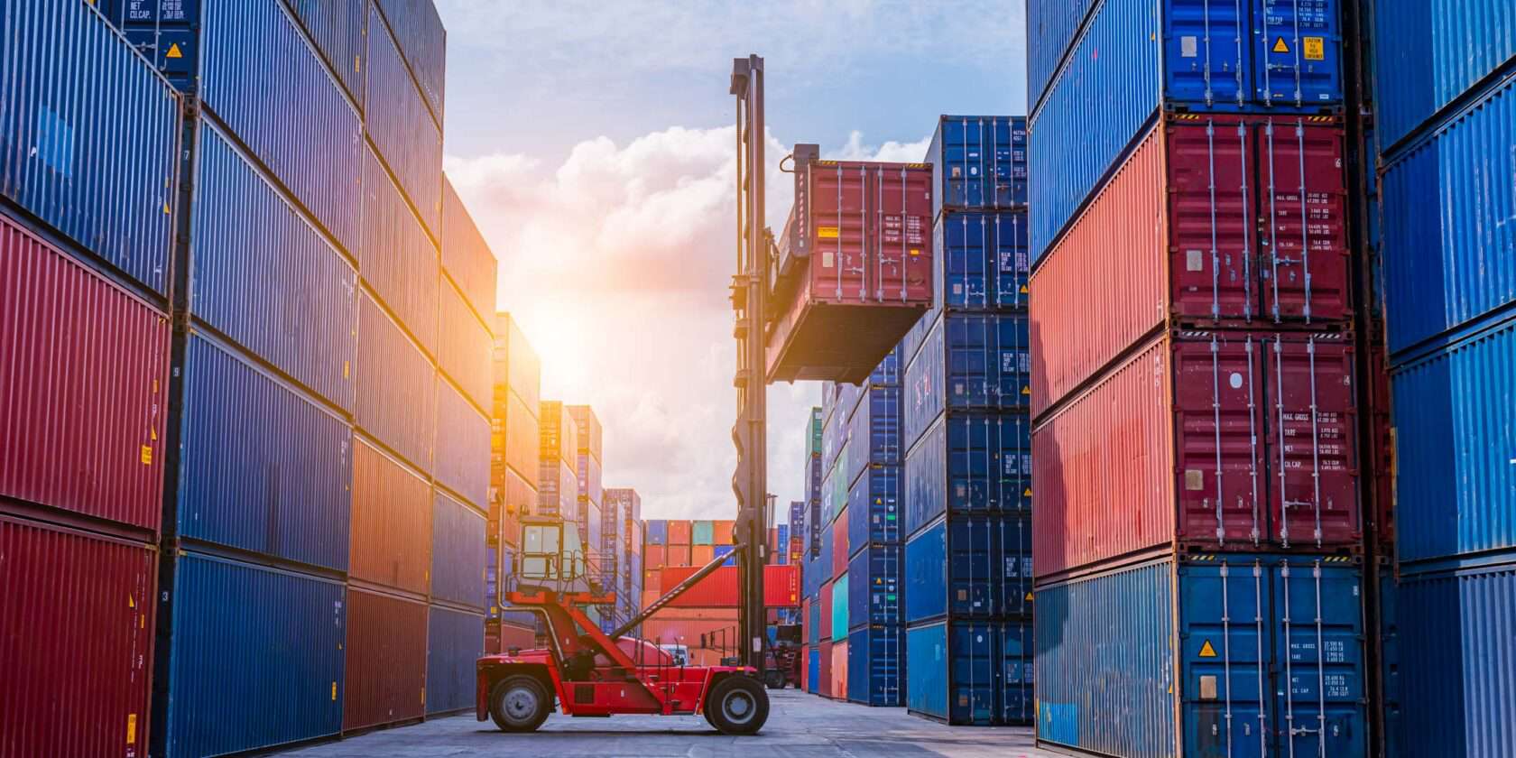 Red and blue cargo containers.