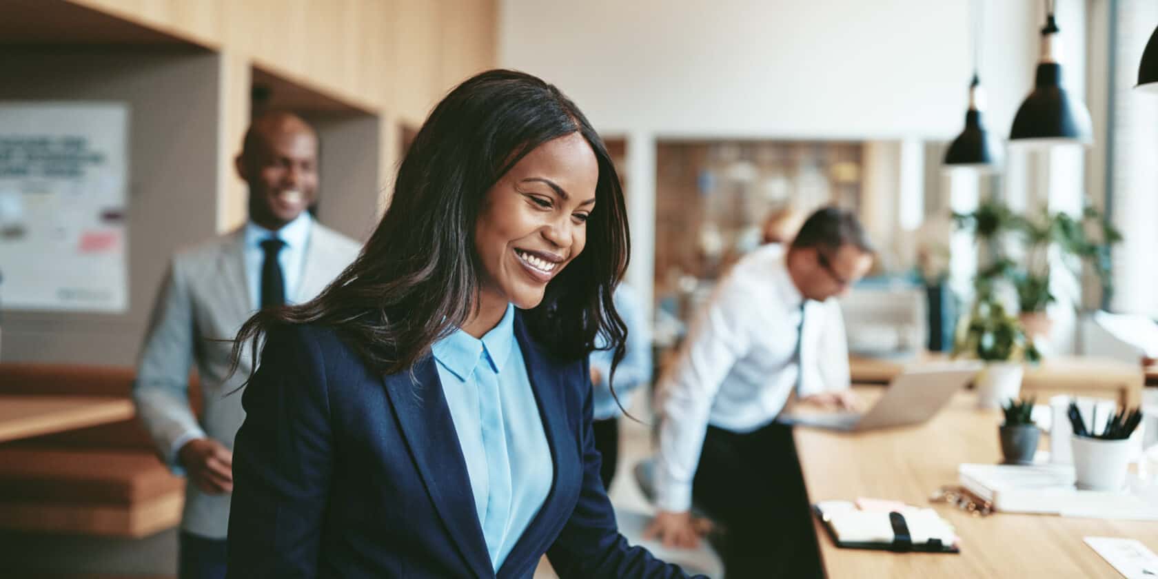 A woman at an office space.